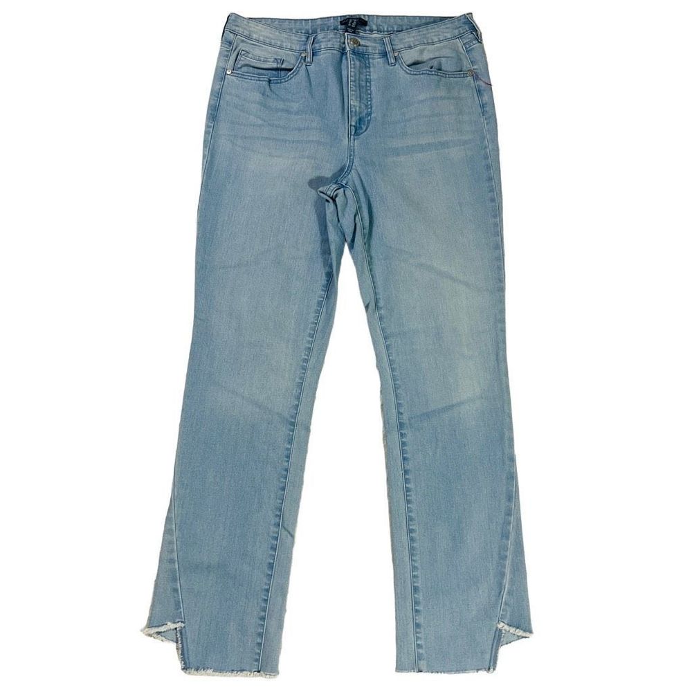 Sexy Isaac Mizrahi Live Stretch Uneven Raw Hem Light Wash Jeans Sz 12 Tall Long